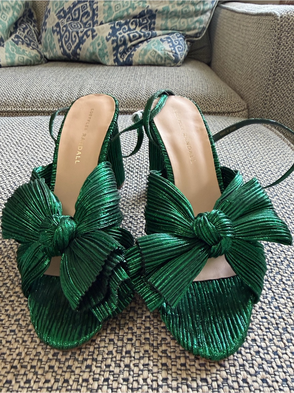 Loeffler Randall Camille Metallic Emerald Green Bow heels